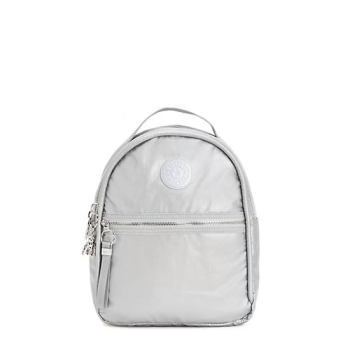 Kipling Kae Metallic Backpacks Silver | AU0965GWT