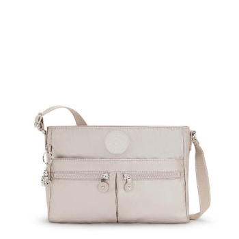 Kipling New Angie Metallic Crossbody Bags Beige | AU6478IMW