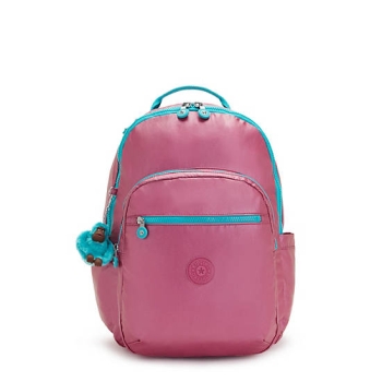 Kipling Seoul Large Metallic 15" Laptop Backpacks Pink Turquoise | AU2068ECP