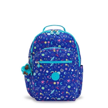 Kipling Seoul Large Printed 15" Laptop Backpacks Blue | AU0694ONL