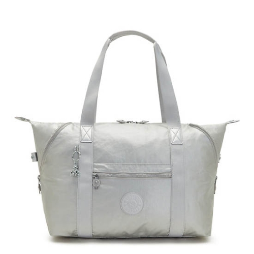 Kipling Art Medium Metallic Tote Bags Silver | AU9517QSE