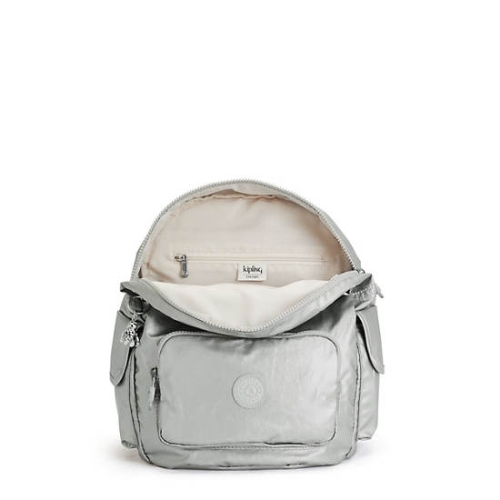 Kipling City Pack Small Metallic Backpacks Silver | AU2730ZAS