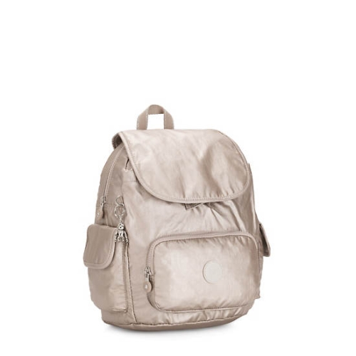 Kipling City Pack Small Metallic Backpacks Beige | AU5673AKE