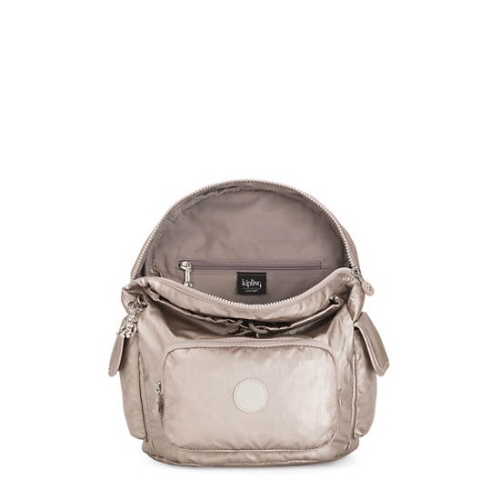 Kipling City Pack Small Metallic Backpacks Beige | AU5673AKE