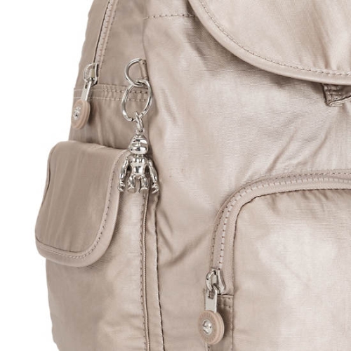 Kipling City Pack Small Metallic Backpacks Beige | AU5673AKE